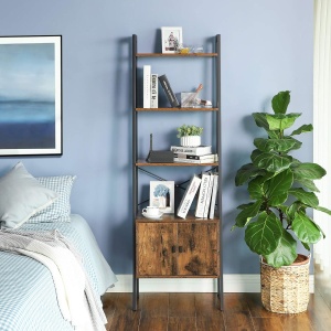 VASAGLE Biblioteca tip scara, cu dulap si 4 rafturi din MDF, stil industrial, 34x56x172cm, maro rustic si negru - Img 4