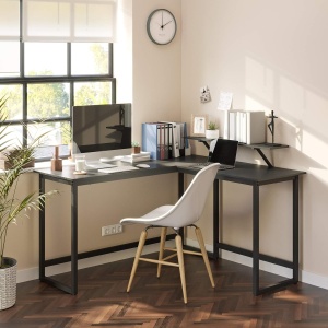 VASAGLE Birou in forma de L cu suport pentru monitor, cadru metalic, 140x130x76cm, negru - Img 4