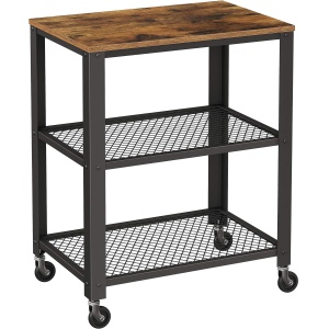 VASAGLE Carucior de servire pe roti, cu polite, pentru bucatarie, 40x60x77cm, industrial, maro rustic - Img 1
