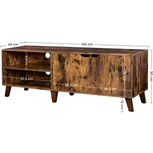 VASAGLE Comoda pentru TV, cu 2 usi si 2 rafturi deschise, 40x140x50cm, maro rustic - Img 4