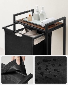 VASAGLE Cos de rufe, sac de rufe detasabil, raft, cadru metalic, 65L, 50x33x72 cm, maro rustic si negru - Img 4