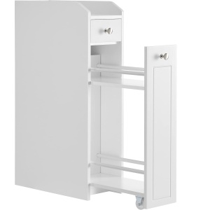 VASAGLE Dulap baie ingust cu sertare si roti, pentru depozitare, MDF, 40x18x70 cm, alb - Img 1