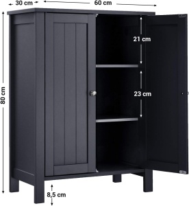 VASAGLE Dulap baie pe picioare cu 2 rafturi reglabile, din MDF, 30x60x80 cm, gri - Img 3