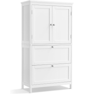 VASAGLE Dulap de baie, din MDF, cu 2 sertare si 2 usi, raft reglabil, 30x60x110cm, alb - Img 1