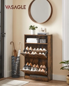 VASAGLE Dulap pantofi cu 2 usi flip, separator reglabil si detasabil, pentru 8-12 perechi, 24x60x102cm, maro rustic - Img 2