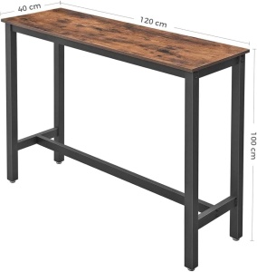 VASAGLE Masa de bar inalta, cadru metalic, design industrial, 120x40x100cm, maro rustic - Img 3