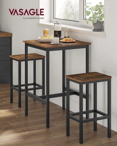 VASAGLE Masa de bar pentru bucatarie, patrata, inalta, cadru de otel, 60x60x92cm, stil industrial, maro rustic si negru - Img 2