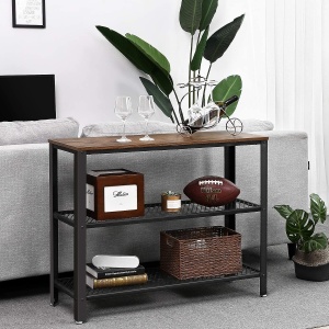 VASAGLE Masa de intrare, cadru metalic cu 3 polite din MDF, 35x102x80cm, maro rustic si negru - Img 3