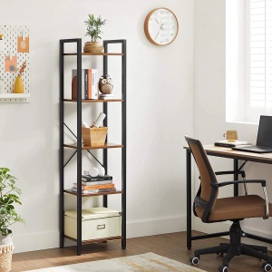 VASAGLE Raft cu 5 etaje, tip biblioteca, cadru metal si polite lemn, 40x30x153cm, industrial, maro rustic si negru - Img 3