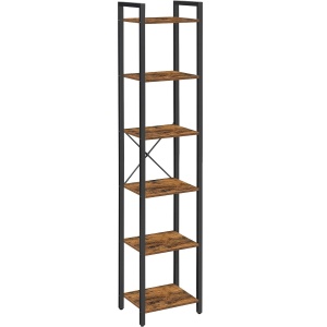 VASAGLE Raft cu 6 etaje, tip biblioteca, cadru metal si polite lemn, 30x40x187cm, industrial, maro rustic si negru - Img 1