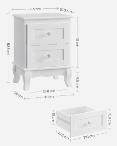 VASAGLE Set de 2 noptiere din MDF, cu sertare, 39x31x53 cm, alb - Img 3