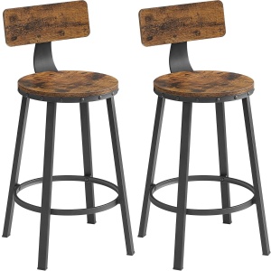 VASAGLE Set de 2 scaune de bar inalte cu spatar, cadru din otel, industrial, 51x89cm, maro rustic - Img 1