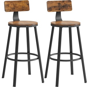 VASAGLE Set de 2 scaune de bar inalte cu spatar, cadru din otel, industrial, 54x99cm, maro rustic - Img 1