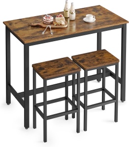 VASAGLE Set masa de bar cu 2 scaune, cadru din otel, blat lemn, stil industrial, 120x60x90cm, maro rustic - Img 3