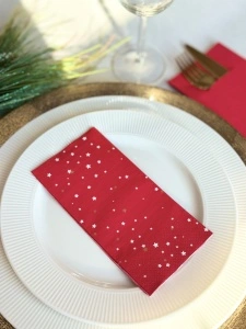 Χαρτοπετσέτες, 3 στρώσεων, Tissue - Christmas Star (κόκκινες), 33 x 33 εκ., διπλωμένες 1/8, 25 τμχ - Img 3