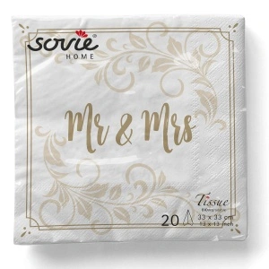 Τραπεζομάντηλα 3 φύλλων για γάμο, Mr &amp; Mrs (στολίδι) / 33 x 33 cm / 20 τμχ - Img 2