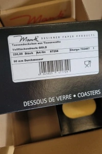 Χάρτινα σουβέρ για ποτήρια ή φλιτζάνια / χρυσό / διάμετρος 9 cm / 250 τεμάχια - Img 2