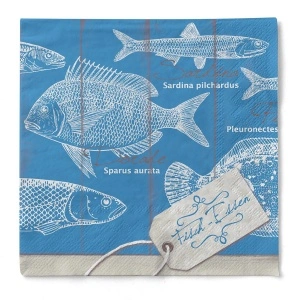 Πιατέλες από ύφασμα 3 στρώσεων - Fisch-Essen (ψάρι) / 40 x 40 cm / 100 τμχ