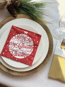Χαρτοπετσέτες, 3 στρώσεων, Tissue - Merry Christmas (Μπάλα), 33 x 33 εκ., 20 τμχ - Img 2