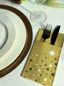 Πετσέτες με θήκη για μαχαιροπίρουνα - Christmas Star (χρυσό) / 40 x 40 εκ / 20 τεμ