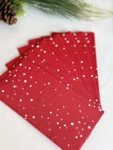 Χαρτοπετσέτες, 3 στρώσεων, Tissue - Christmas Star (κόκκινες), 33 x 33 εκ., διπλωμένες 1/8, 25 τμχ - Img 2