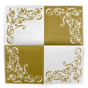 Εορταστικές χαρτοπετσέτες Linclass - Pomp (Golden-Alb) / 40 x 40 cm / 50 τεμάχια - Img 2
