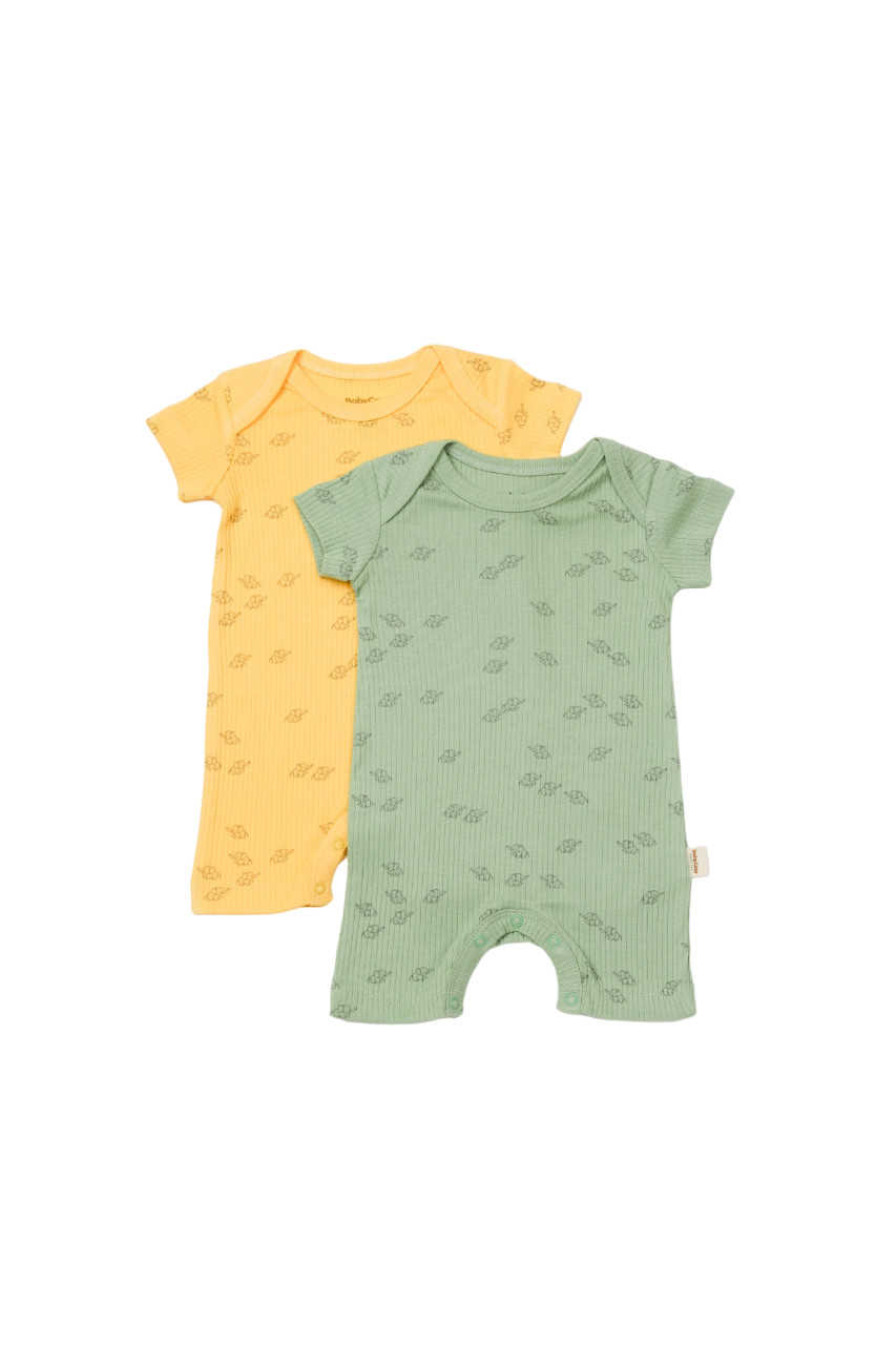 Set 2 salopete scurte Printed, BabyCosy, 50% modal+50% bumbac, Lamaie/Verde