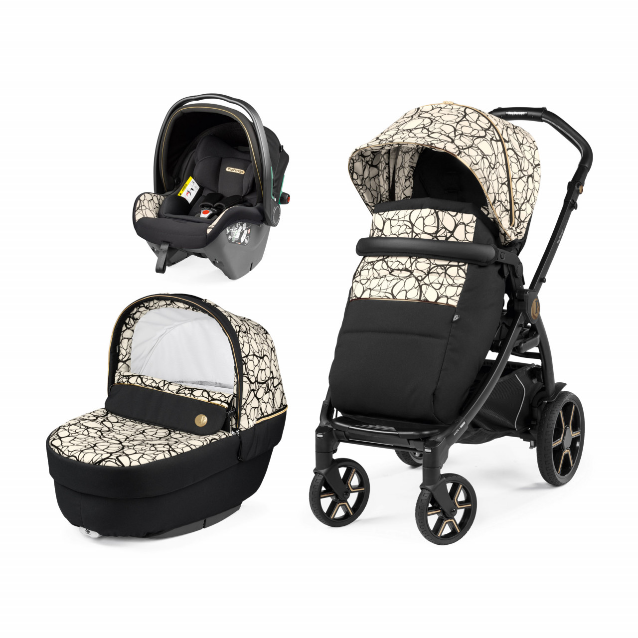 Carucior 3 in 1 Peg Perego Book, SLK, 0 - 22 kg, Graphic Gold, Negru / Bej