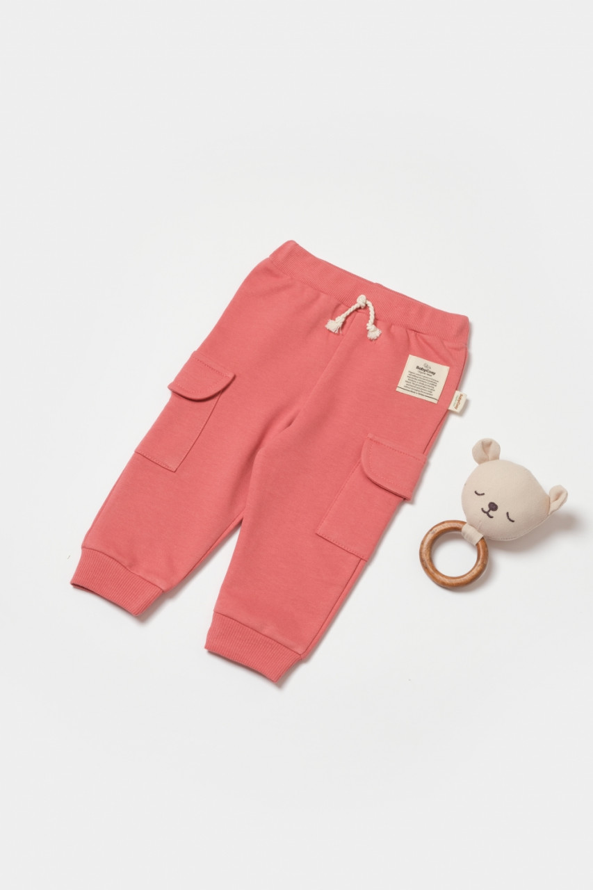 Pantaloni cu buzunare laterale, Two thread, 100%bumbac organic - Rose, BabyCosy