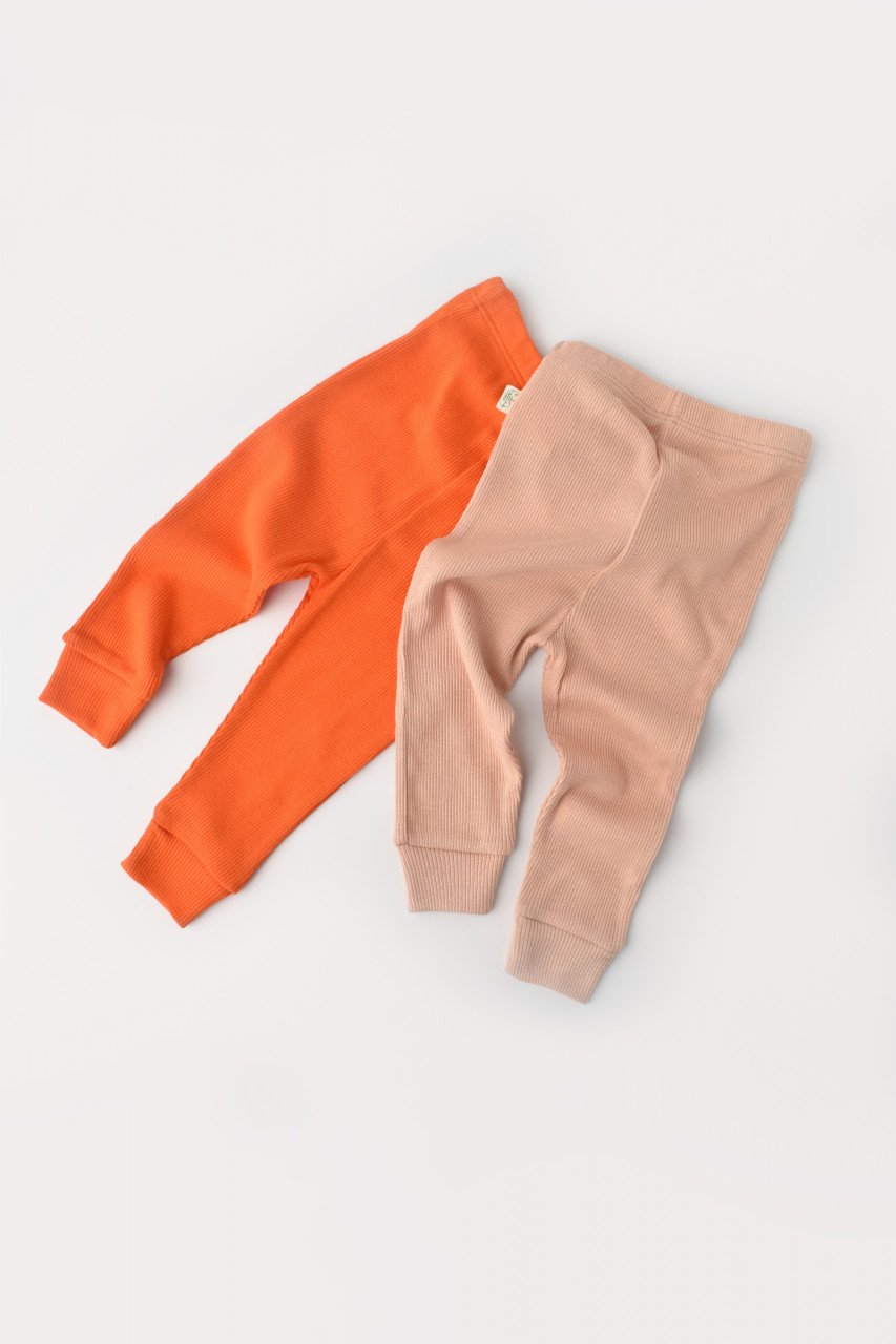 Set 2 pantaloni bebe unisex din bumbac organic si modal - Rodie/Piersica, BabyCosy