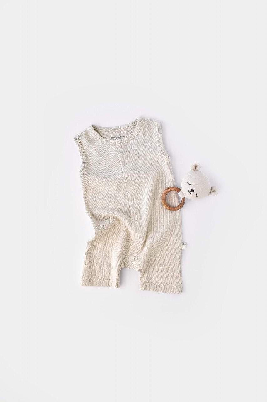 Salopeta fara maneci si pantaloni scurti - 100% bumbac organic - Stone, BabyCosy