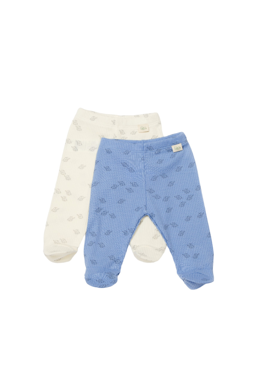 Set 2 pantalonasi cu botosei Printed, BabyCosy, 50% modal+50% bumbac, Ecru/Lavanda