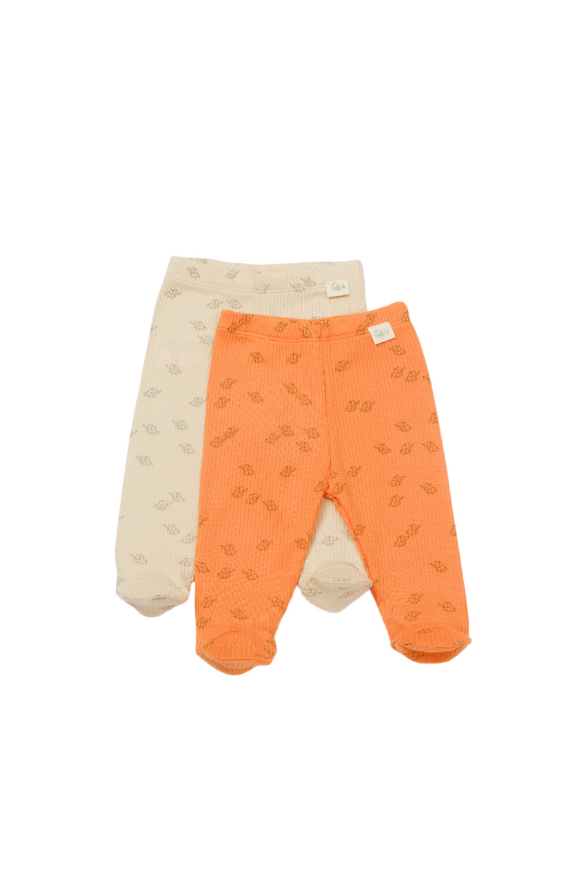 Set 2 pantalonasi cu botosei Printed, BabyCosy, 50% modal+50% bumbac, Stone/Apricot