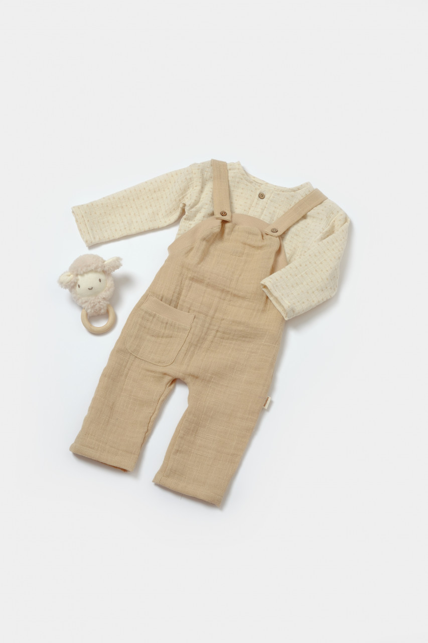 Set bluza si salopeta, Winter muselin, 100% bumbac - Apricot, BabyCosy