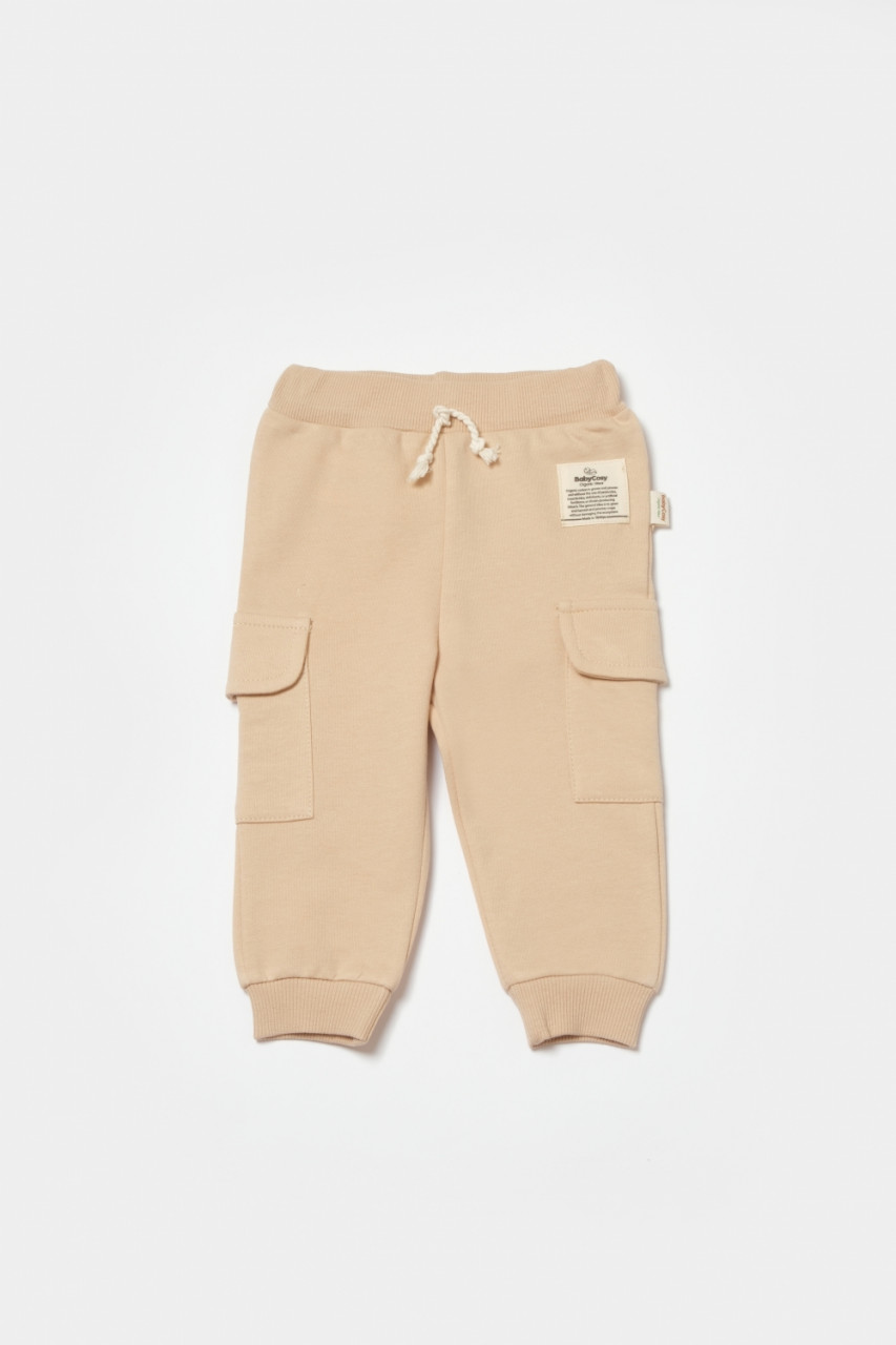Pantaloni cu buzunare laterale, Two thread, 100%bumbac organic - Stone, BabyCosy - 1 | YEO