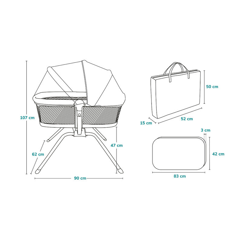 Patut balansoar, Lionelo, Malin, 3 in 1, Pliabil, 0-9 kg, Geanta Transport, Asamblare Rapida, Ultra-Usor, Conform cu standardele europeane de securitate EN1130 si EN16890, Gri