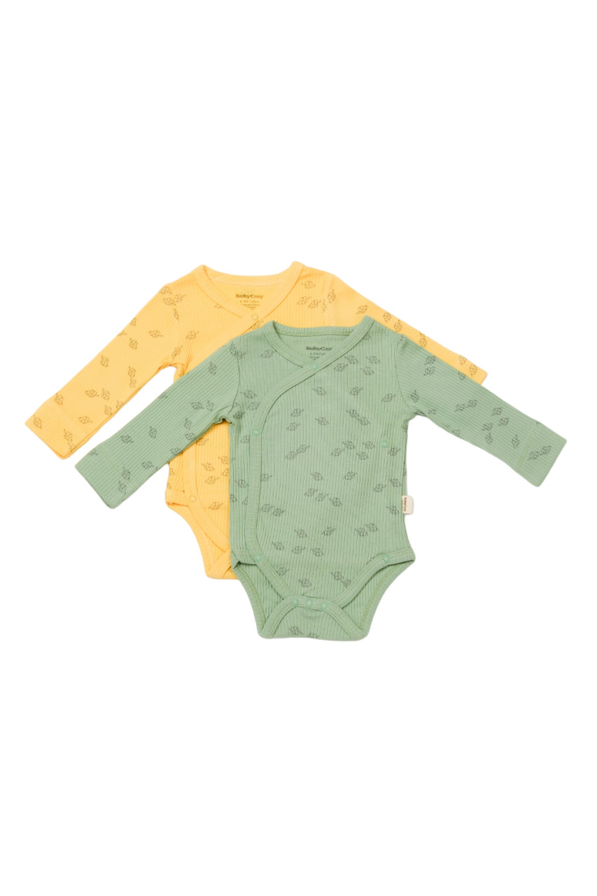 Set 2 body-uri petrecute Printed, BabyCosy, 50% modal+50% bumbac, Lamaie/Verde