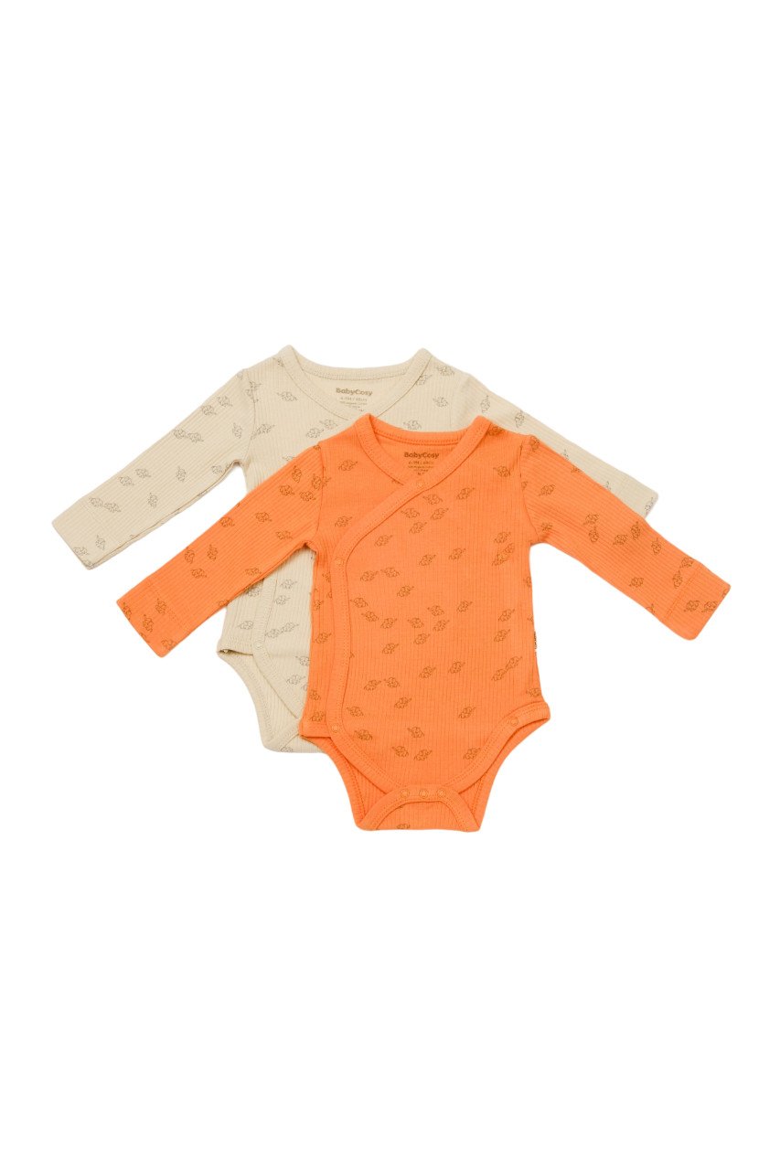 Set 2 body-uri petrecute Printed, BabyCosy, 50% modal+50% bumbac, Stone/Apricot