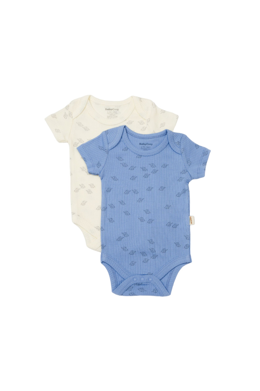 Set 2 body-uri Printed, BabyCosy, 50% modal+50% bumbac, Ecru/Lavanda