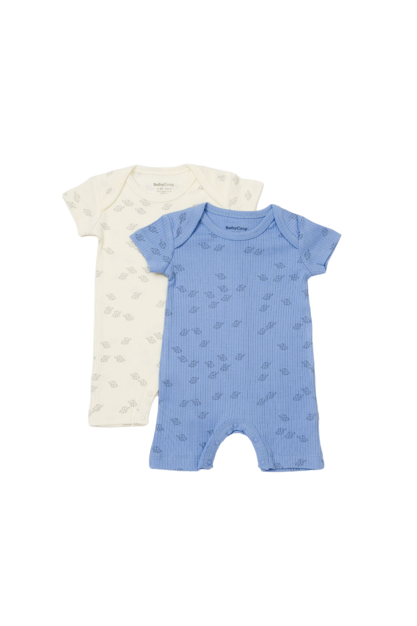 Set 2 salopete scurte Printed, BabyCosy, 50% modal+50% bumbac, Ecru/Lavanda