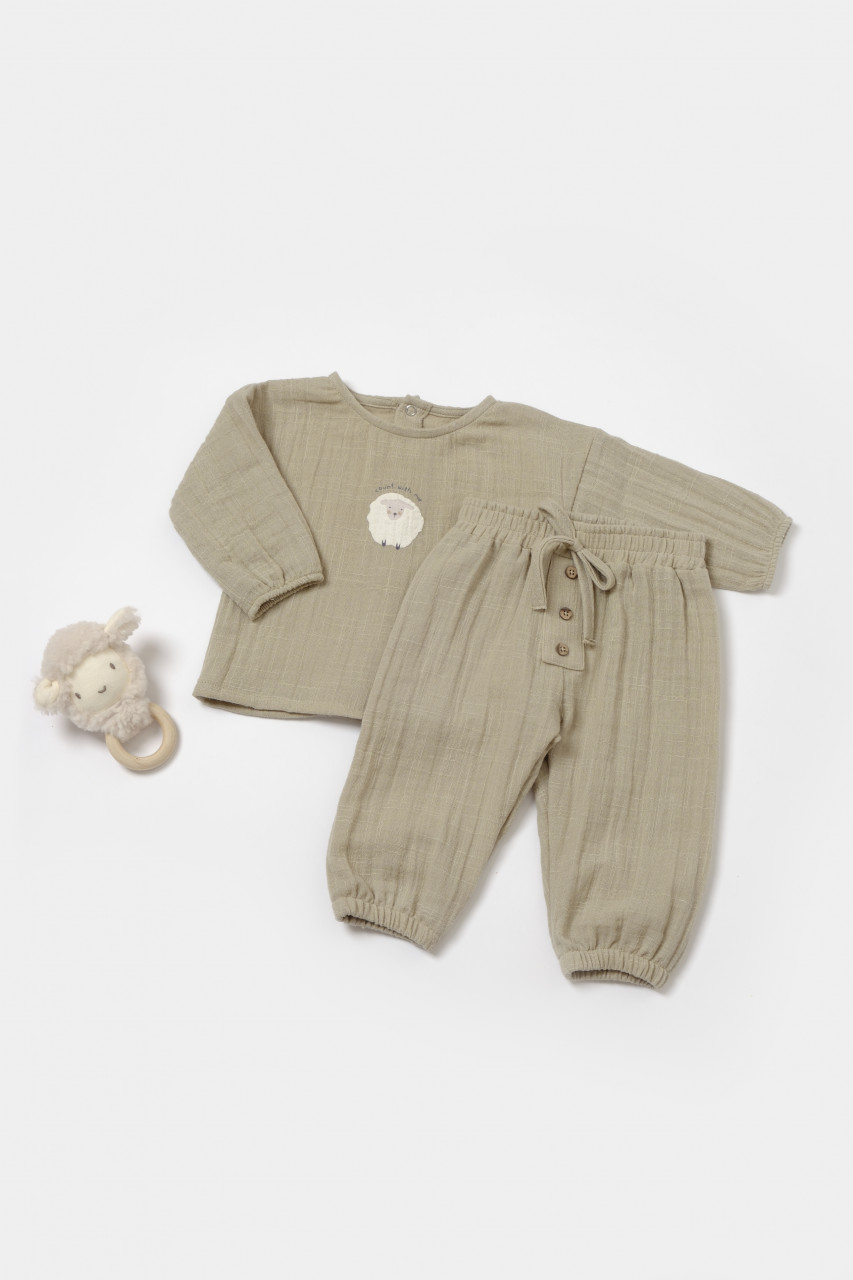 Set bluza si pantaloni, Winter muselin, 100% bumbac - Verde, BabyCosy