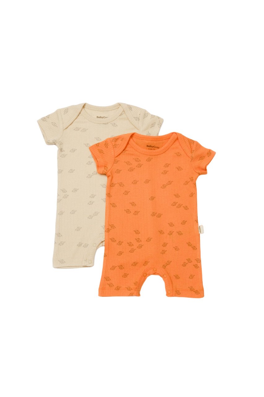 Set 2 salopete scurte Printed, BabyCosy, 50% modal+50% bumbac, Stone/Apricot