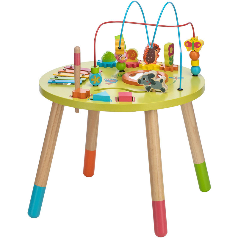 Masuta de activitati, Free2Play, Din lemn, Cu xilofon, Sortator de forme, Oglinda, Inaltime 48 cm, Multicolor