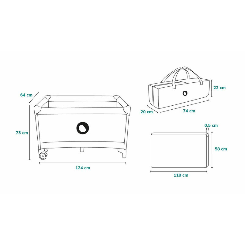 Patut pliant, Lionelo, Stefi, Cu un nivel, Cu intrare laterala cu fermoar, 2 roti, 120x60 cm, Conform cu standardul european de securitate EN 716, Grey