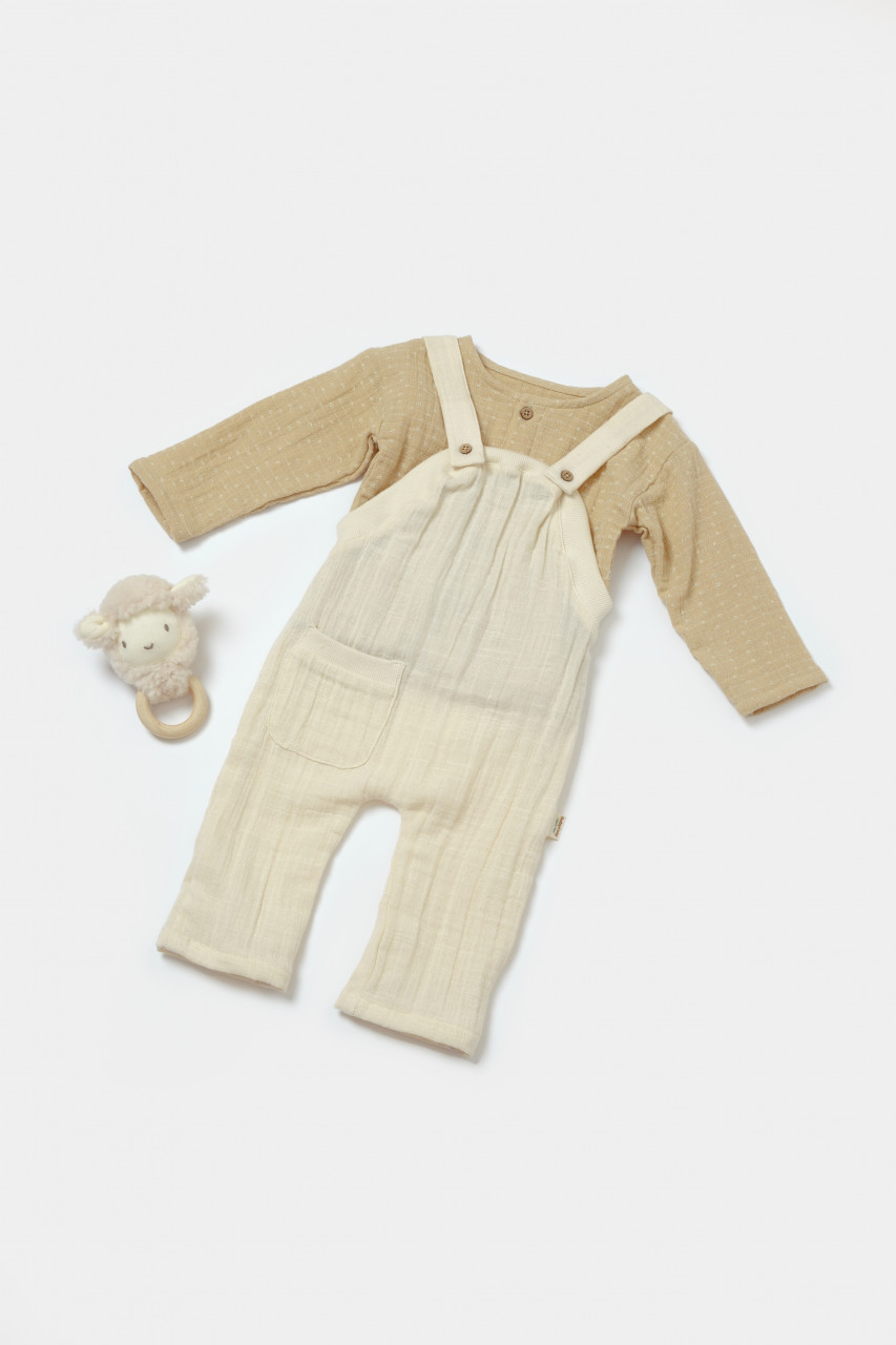 Set bluza si salopeta, Winter muselin, 100% bumbac - Stone, BabyCosy