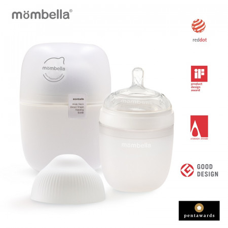 Biberon Anticolici Mombella Brest-Like, 210ml, Tetina M flux mediu, 100% Silicon, Ivory