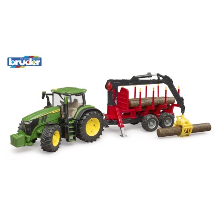 Bruder tractor John Deere 7R 350 cu remorca forestiera si 4 busteni