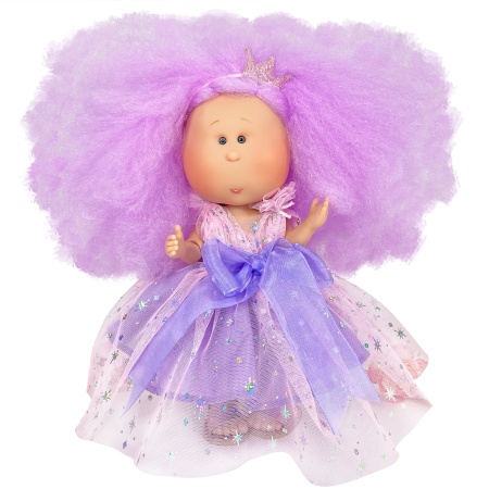 Papusa Nines D'Onil, Mia Candy, cu parul mov, cu articulatii, cu miros de vanilie, 30 cm