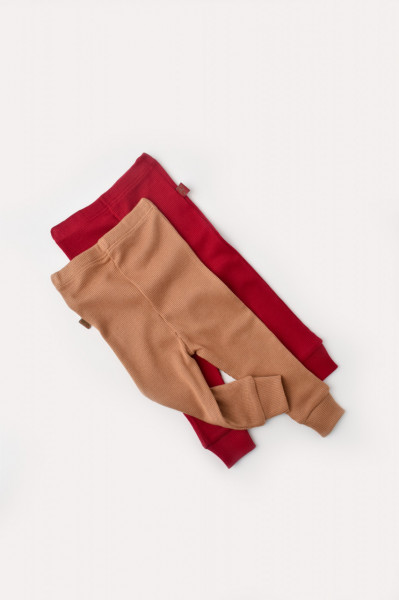 Set 2 pantaloni bebe unisex din bumbac organic si modal - Maro/Rosu, Baby Cosy