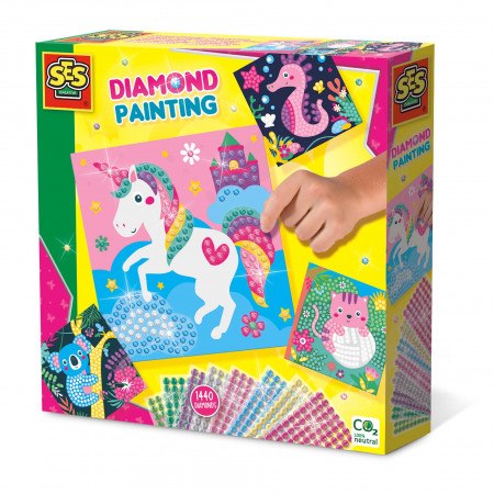 Set creativ de pictura pentru copii cu diamante si animale fericite